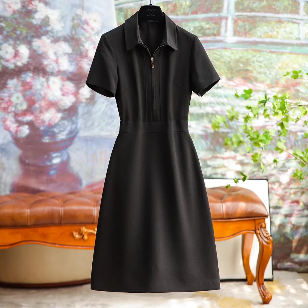 JOCLOTH Summer Fashion Vintage Solid Dresses High Waist Short Sleeve A Line Women's Dress Casual Office Ladies Women Clothing