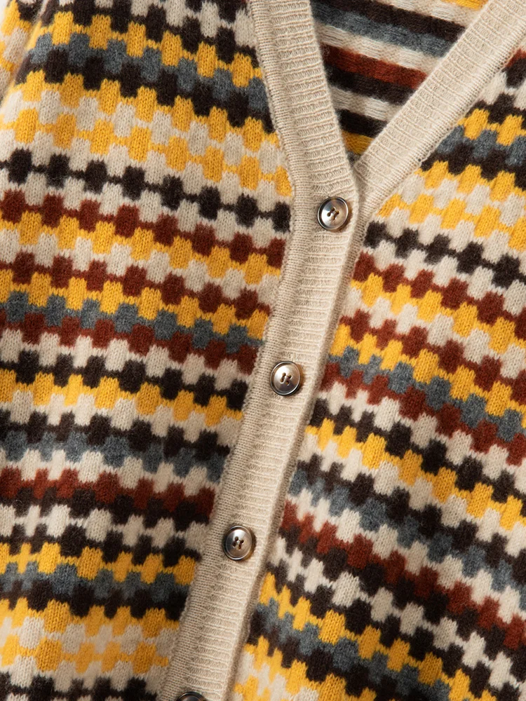 Женский кашемировый кардиган с v-образным вырезом разноцветный свитер осень-зима