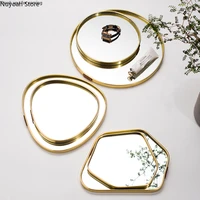 nordic light luxury golden mirror tray home decoration desktop storage tray geometric unilateral tray living room accessories