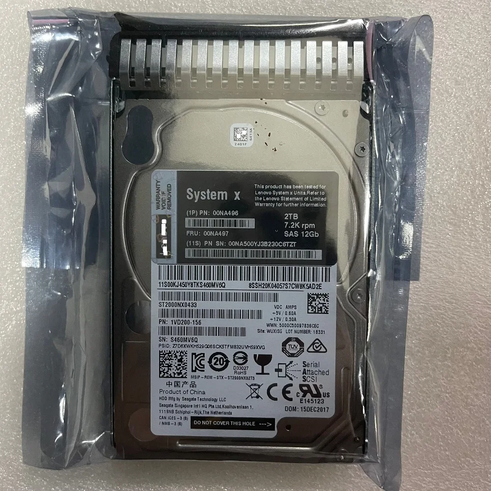 Новый 2000gb 00NA497 00NA49 6 2 ТБ 12G SAS 7,2 K 2.5, серверный жесткий диск с кронштейном