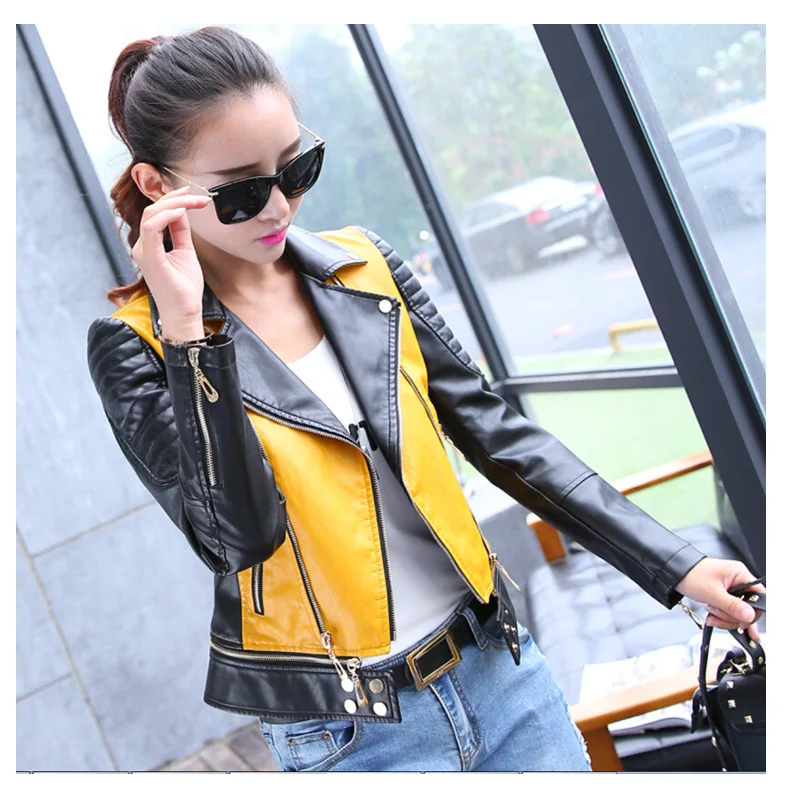 Women Autunm Winter Red Faux Leather Jackets Soft Zipper Girl Bomber Motorcycle Cool Feminina Casaco Pu Coat