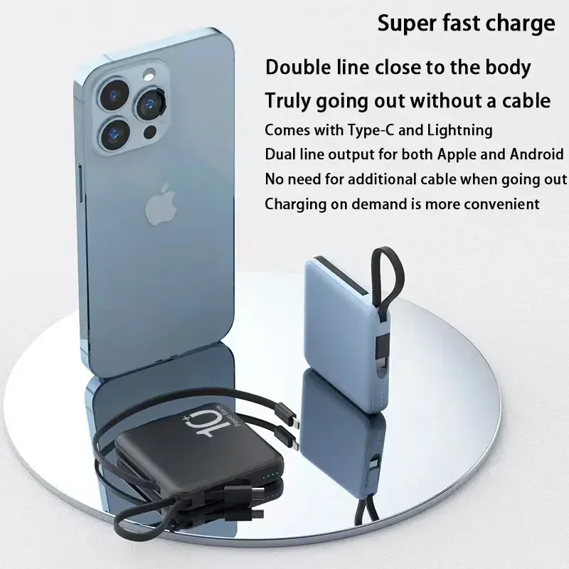 Мини-Power Bank Встроенный шнур Портативный микрокомпактный внешний аккумулятор 10000 мАч Быстрая зарядка Внешний аккумулятор Аксессуары для мобильных телефонов (art.: 3920cb922f12e) - 3920cb922f12e
