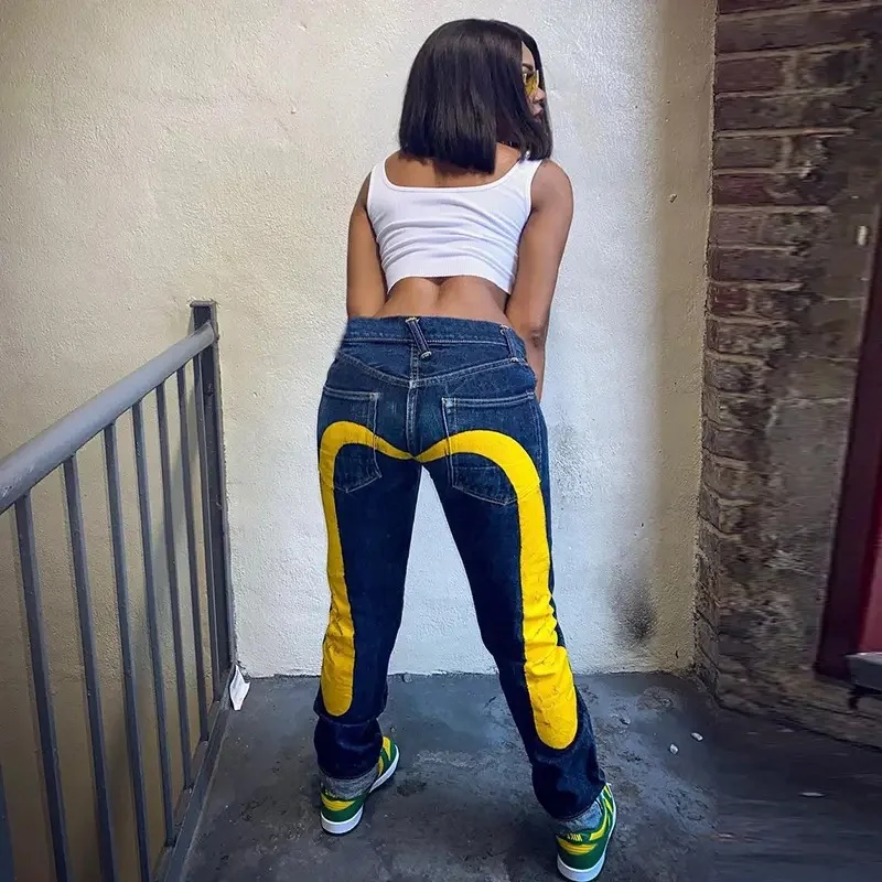 

Gothic American high street retro U-printed jeans female Y2K Harajuku hip-hop rock straight slim loose Joker jeans street wear