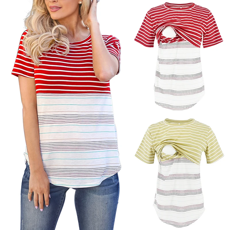

New Striped Women Long Sleeve Maternity Tops Breastfeeding Tops Ladies T-Shirt Loose Pregnancy Loose Clothes S650