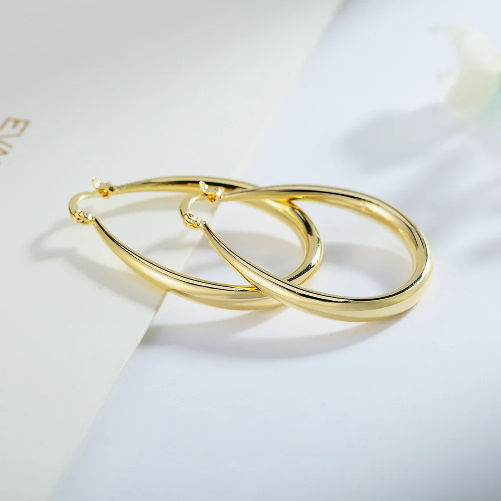 

New 18K gold plated 4.4cm hoop earrings 925 Sterling Silver for woman high quality Fashion party Jewelry Wedding Christmas Gift