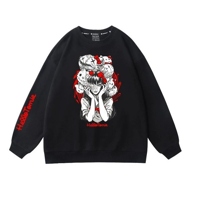 Miniso Hello Kitty Junji Ito Tomie Толстовка с милым мультяшным принтом круглым вырезом и