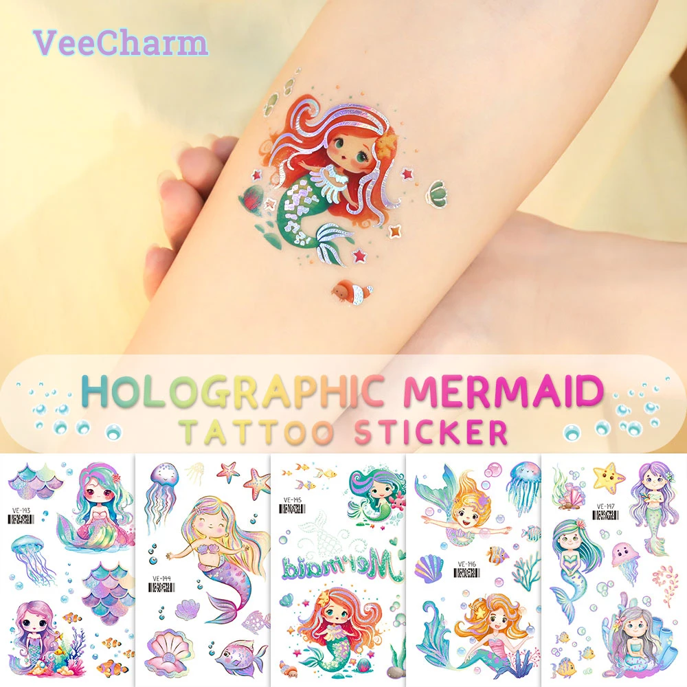 VeeCharm — временная татуировка Русалка с голографическим изменением цвета яркая
