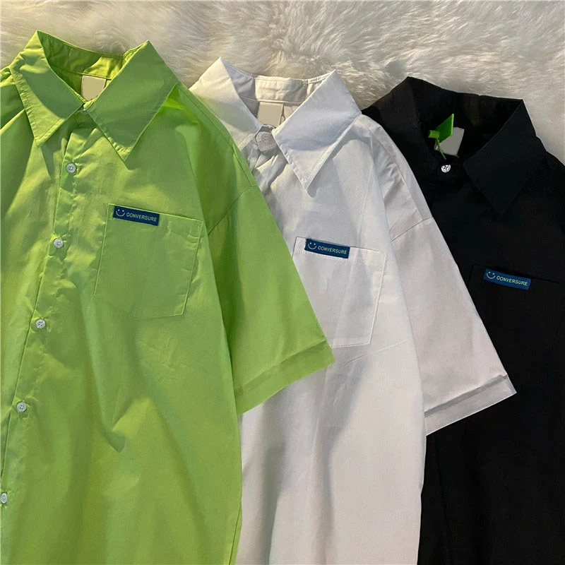 Женская блузка с коротким рукавом однотонная Свободная рубашка отложным