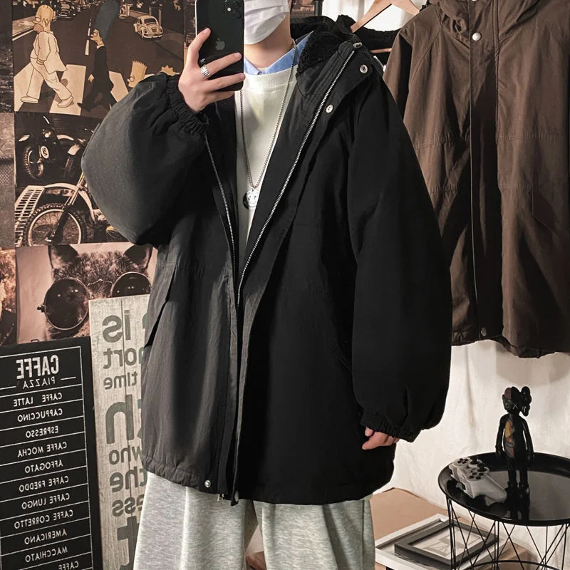 Winter Jacket Men Warm Fashion Casual Thicke Hooded Jacket Men Streetwear Loose Short Coat Mens Lamb Wool Jackets M-2XL