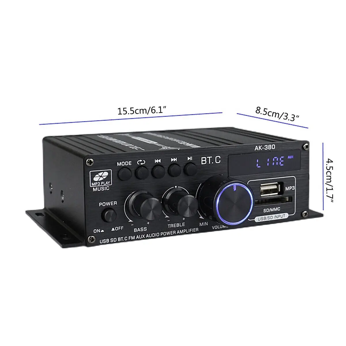Hi-Fi Цифровой стерео аудио усилитель мощности AK380 2 канала 400 Вт 12 В FM-радио микрофон
