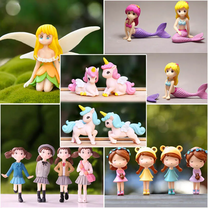 4-Pack Mini Dolls Anime People Model Figures Micro Fairy Garden Gnomes Dollhouse Figurines Decoration Miniature Accessories