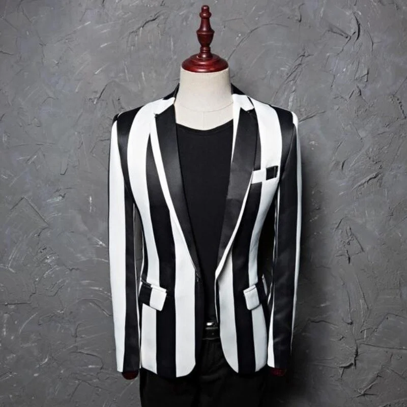 

Printed New Blazers Fashion Men's Korean Casual Suit Male England Coat Studio Host Hair Stylist Stage Zebra Stripe Jacket Men