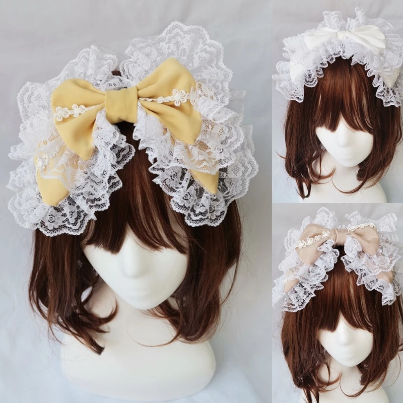 

Sweet Big Bowknot Hairband Headdress Maid Gothic Ruffled Lace Headwear