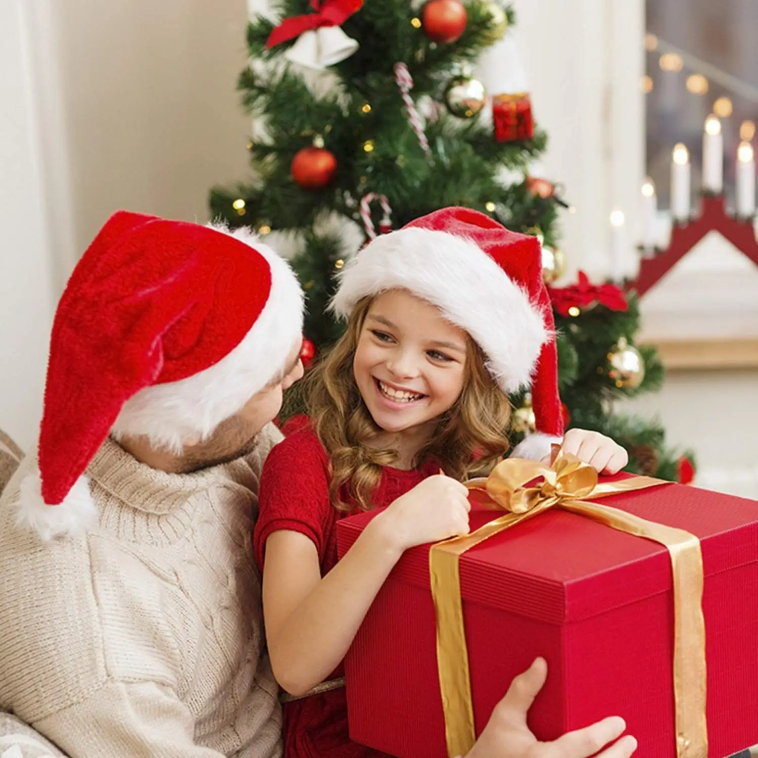 Christmas Hat 2023 Decorations New Year Party Hats Adult Children Big Wool Ball Plush Caps Offers Outlet Free Shipping |