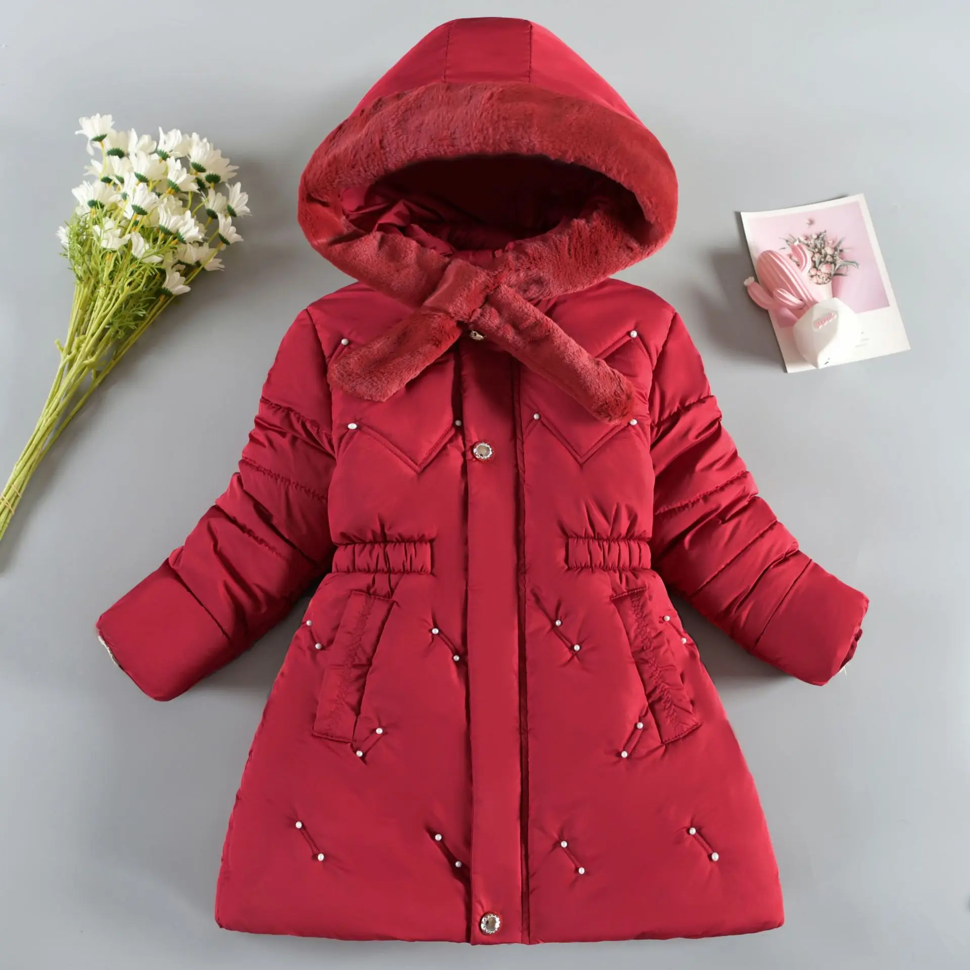 

Children's Jacket for Girls Winter Warm Hooded Coat Kids Parka Fashion Baby Girl Zipper Long Outerwear Clothes
