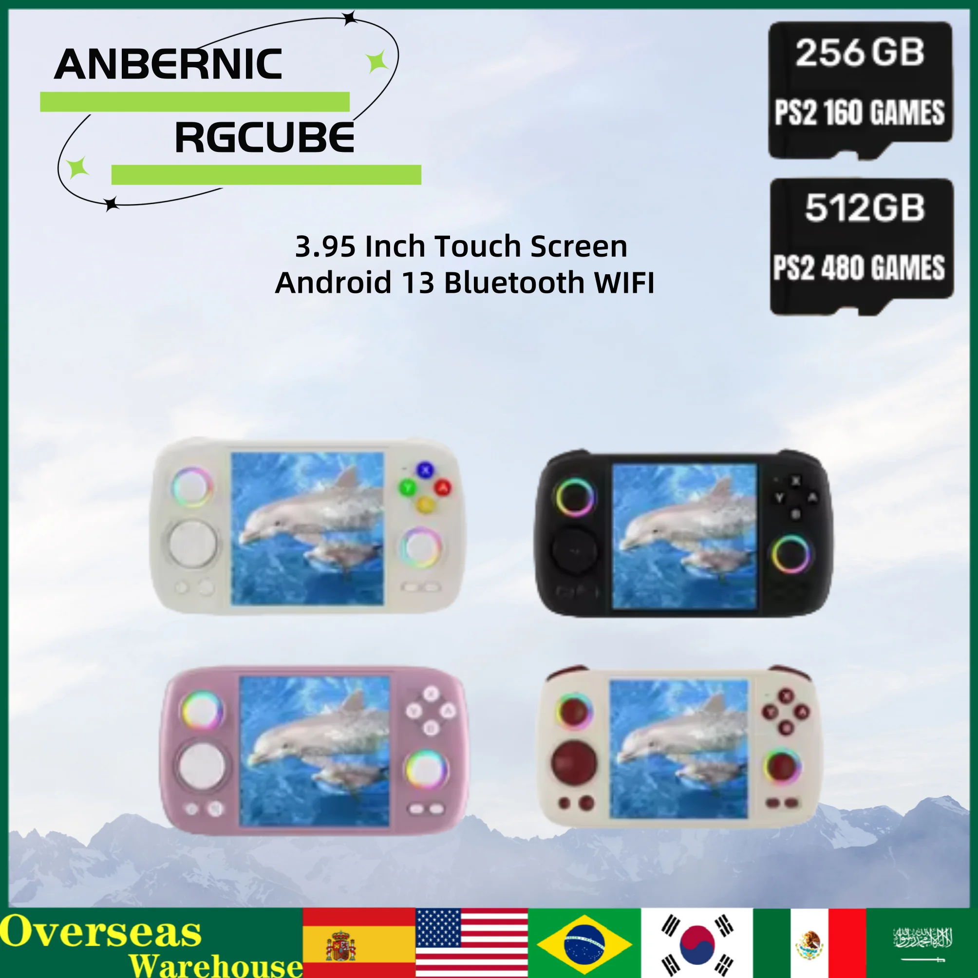 Игровая консоль Anbernic Rg Cube Android 13 Rgb джойстик T820 8g + 128g 3 95&quot512g Psp Ps2