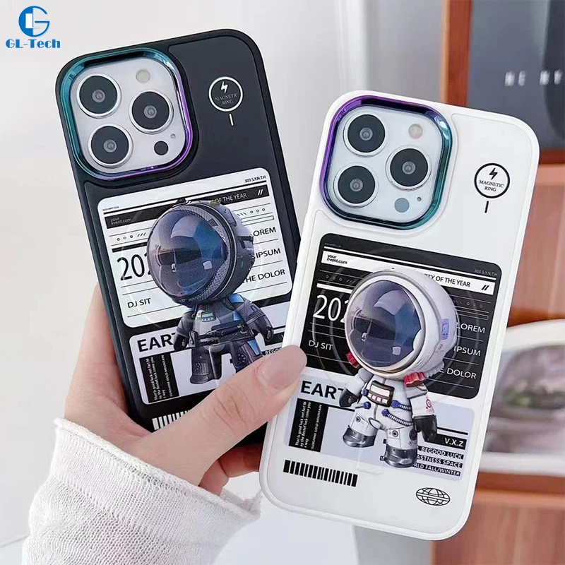 

Cute Astronauts Painting Soft TPU Bumper Shockproof Phone Case for iPhone 14 Plus 13 12 11 Pro Max Magsafe Magnetic Cover Fundas