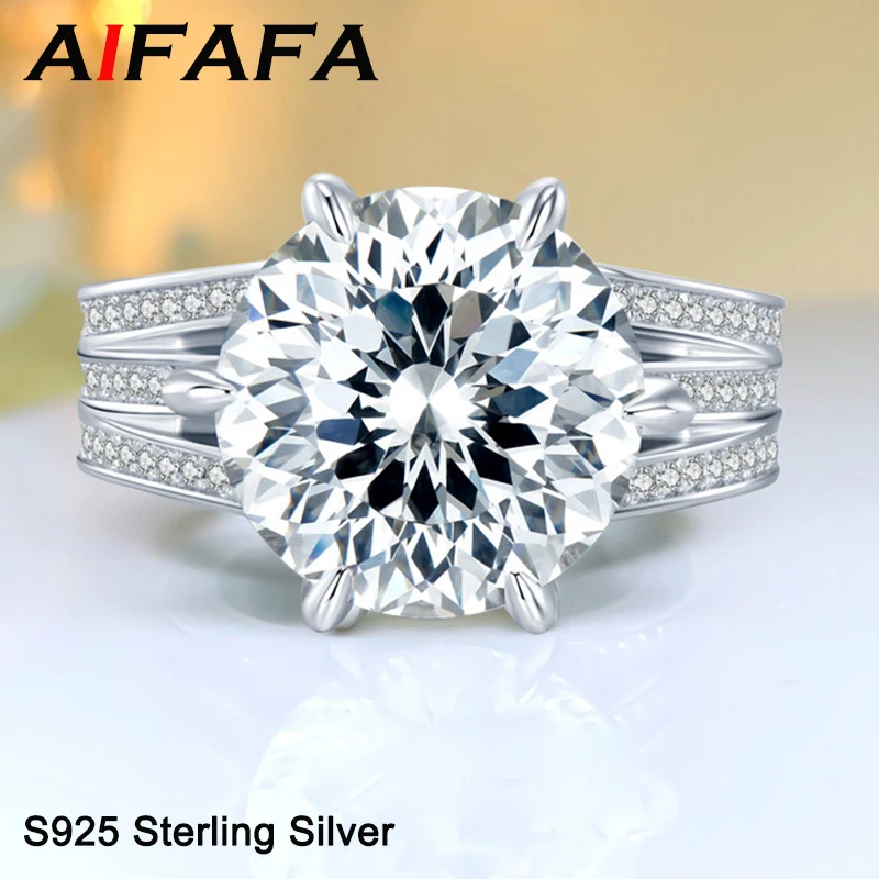 

AIFAFA 100% S925 Sterling Silver 10 Carat High Carbon Diamond Rings For Women 18K Sparkling Gemstone Wedding Ring Fine Jewelry