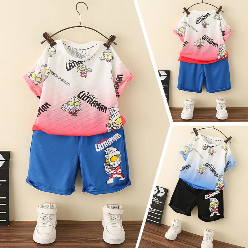 

Ultraman anime cartoon children's clothing boy summer suit Ace short-sleeved T-shirt trendy baby sportswear shorts wholesale