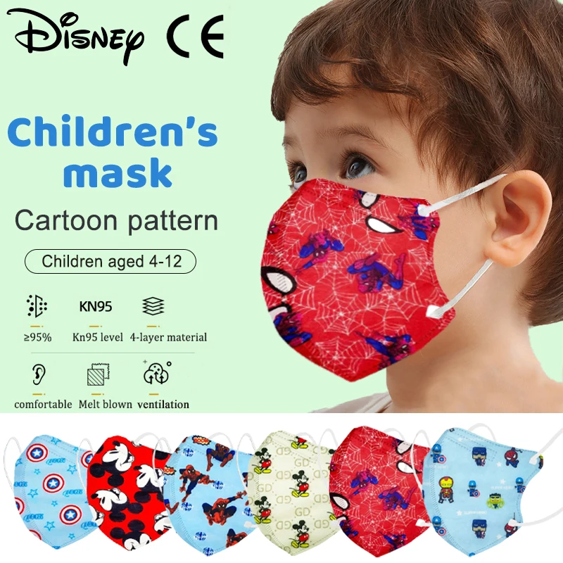 

Disney Approved Fpp2 Children Kn95 Face Mask 5layers Breathable Cartoon Mickey Spiderman Security Protection Reusable Mascarilla