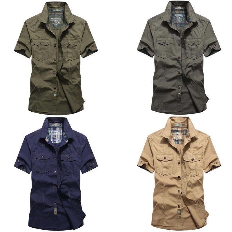 Kenntrice 2022 Men's Cargo Shirt Slim Fit Safari Cotton Tactical Outdoor Military Shirt Wear-Resistant Chemise Plus Size Blouse
