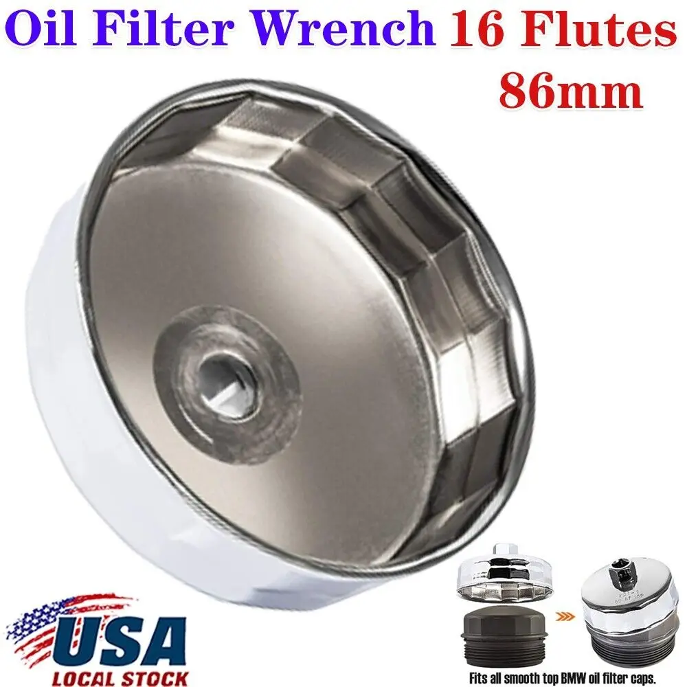 

Silver Steel Oil Filter Wrench 86mm 16 Flutes Remover Cap Tool for BMW Volvo HOT
