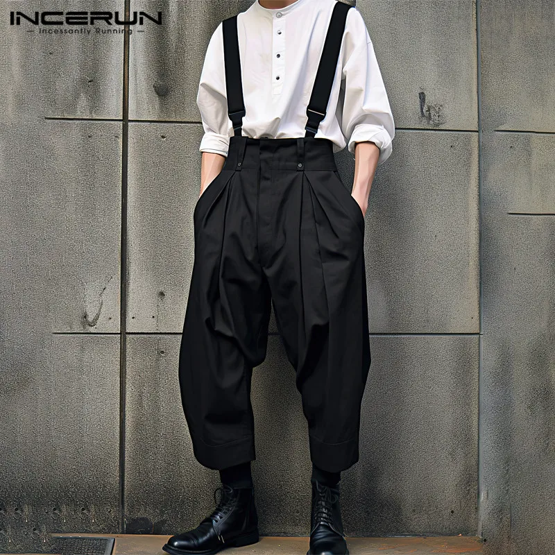 

INCERUN 2023 Korean Style Handsome New Men Overalls Solid Casual Jumpsuits Casual Streetwear Male All-match Simple Rompers S-5XL