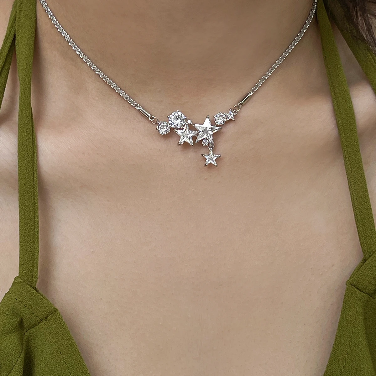 

Timeless Wonder Fancy Zirconia Star Choker Necklace for Women Designer Jewelry Ins Trendy Korean Cute Date Punk Top Gift 4315
