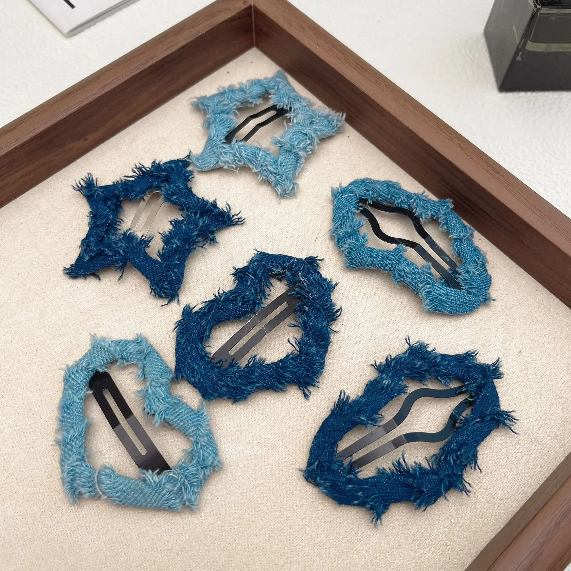 Джинсовая синяя тканевая заколка для волос сбоку Sweet Cool Y2K Заколка девочек