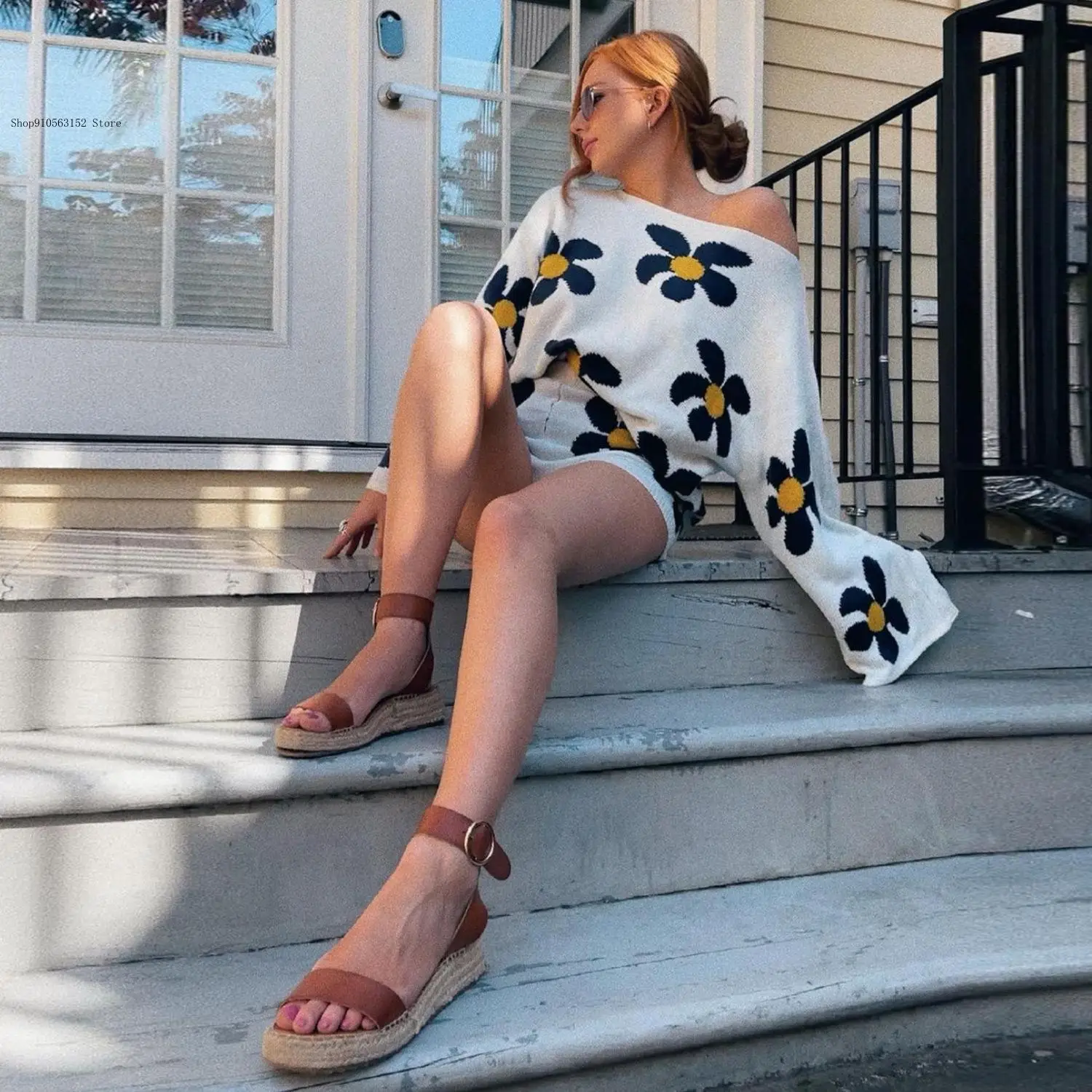 EU SZIE осенние и зимние повседневные цветные свитеры-шорты с цветами для женщин