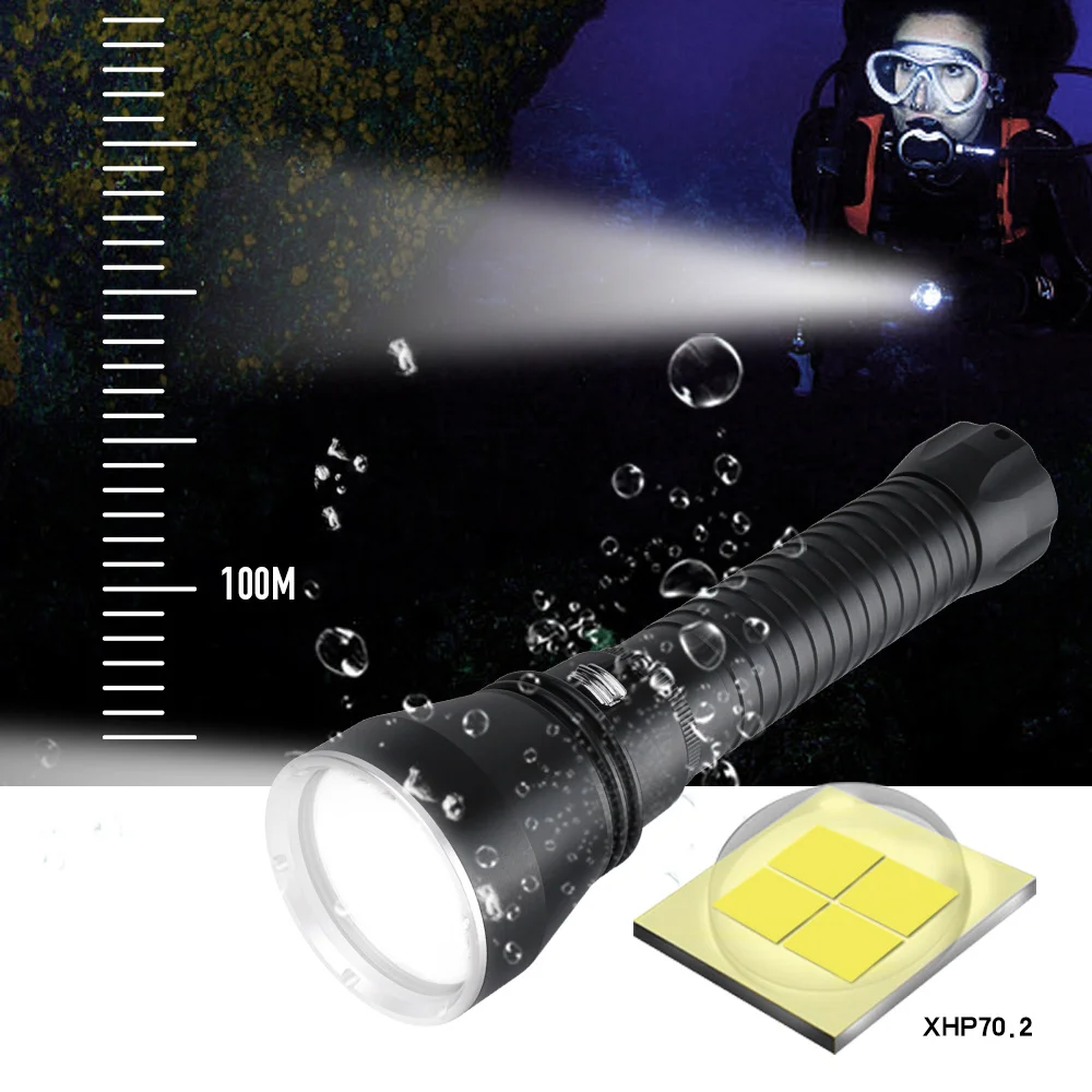 

BORUiT 4000LM XHP70.2 LED Yellow/White Flashlight Scuba Diving Underwater 100M Light 26650 Torch High Power Spearfishing Light