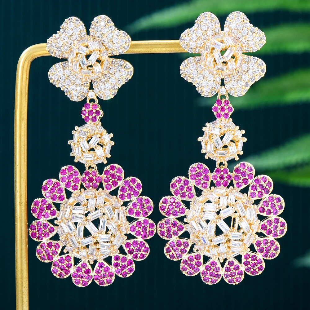 

Kellybola New Luxury Charm Blue Pink Flower Pendant Earring for Women Original Boucle d'oreille Femme 2022 Full Austrian crystal