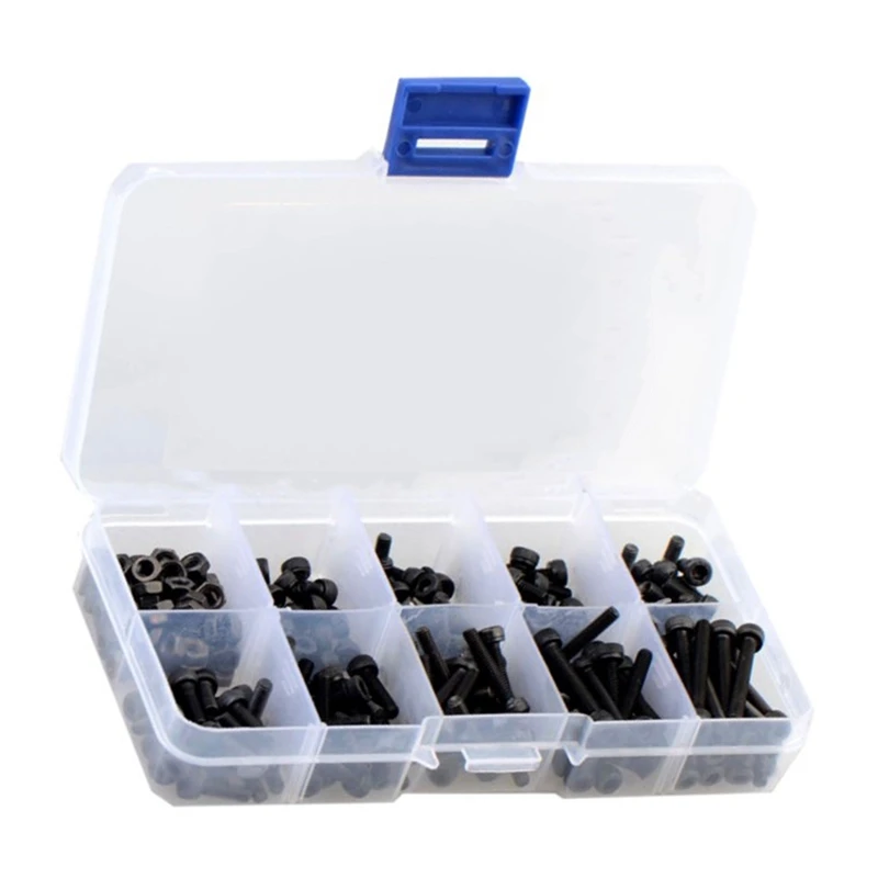 

240Pcs M3 Black High Strength Hexagon Hex Socket Round Head Screw Kit Carbon Steel Hex Screw With Nut Combination Set