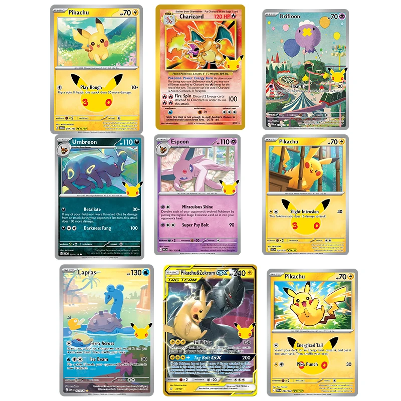 Фото Коллекционные карты DIY Pokemon PTCG: Пикачу, Чаризард, Зекром, Умбреон, Эспеон (30-й выпуск) – Классическая игра, аниме-коллекция №1