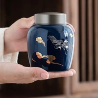 blue glaze golden drawing storage jar ceramics tea cans candy storage box condiment organizer moisture proof sealed tank coffee