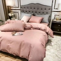 modern minimalist fashion style cotton twill embroidery solid color four piece king size bed sheet quilt cover bedding set