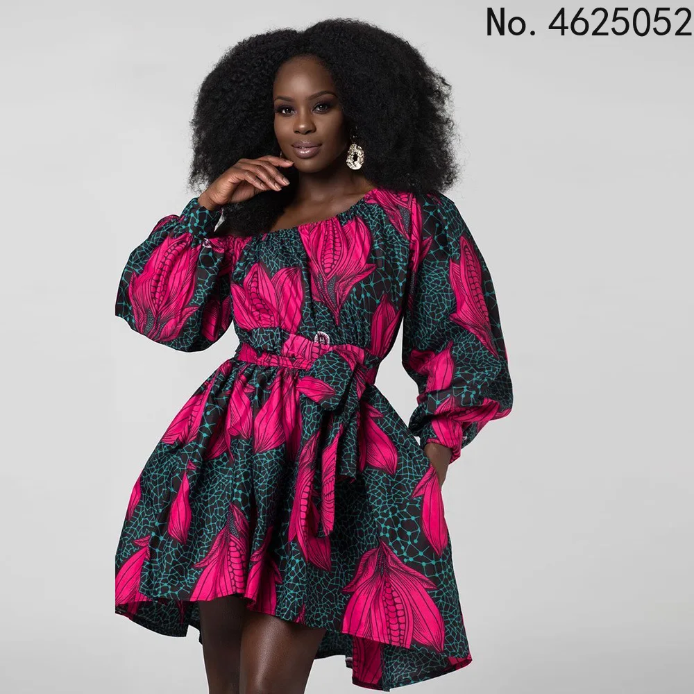

Women's African Cute Dress Traditional African Clothing Dashiki Ankara Bandage Summer Dresses Off Shoulder Print Ball Gown 2021