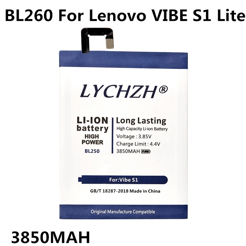 

100% Original Phone Bateria BL250 For Lenovo VIBE S1 S1c50 S1a40 VIBE S1Lite S1La40 Battery Rechargeable Batteries 3850mAh