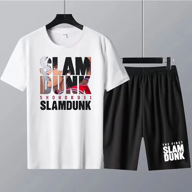 Japanese SLAM DUNK Print Men T Shirts Suit Sakura Hanamichi Shorts Sets 2 Piece Outfits Sets Cotton Kaede Rukawa Free Shipping