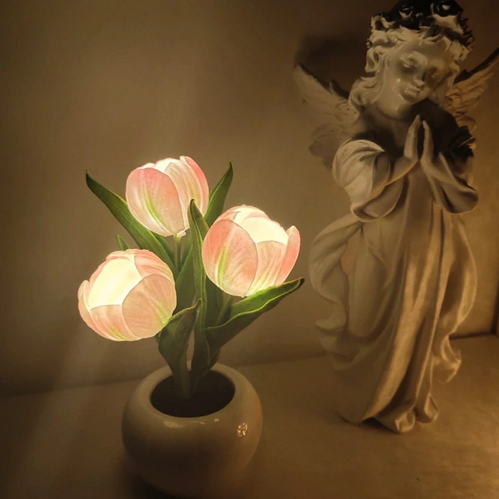 

Artificial Tulip Lights LED Table Lamp Wedding Valentines for Home Party Living Room Bedroom Decoration Gift