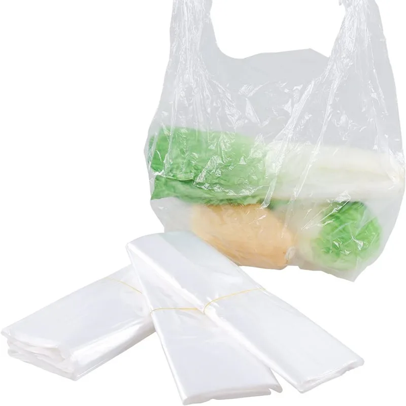 

50Pcs Supermarket Plastic Bags Clear Grocery Bag Food Packaging Carry Out Bag With Handle Fruits Vegetables Shopping Storage