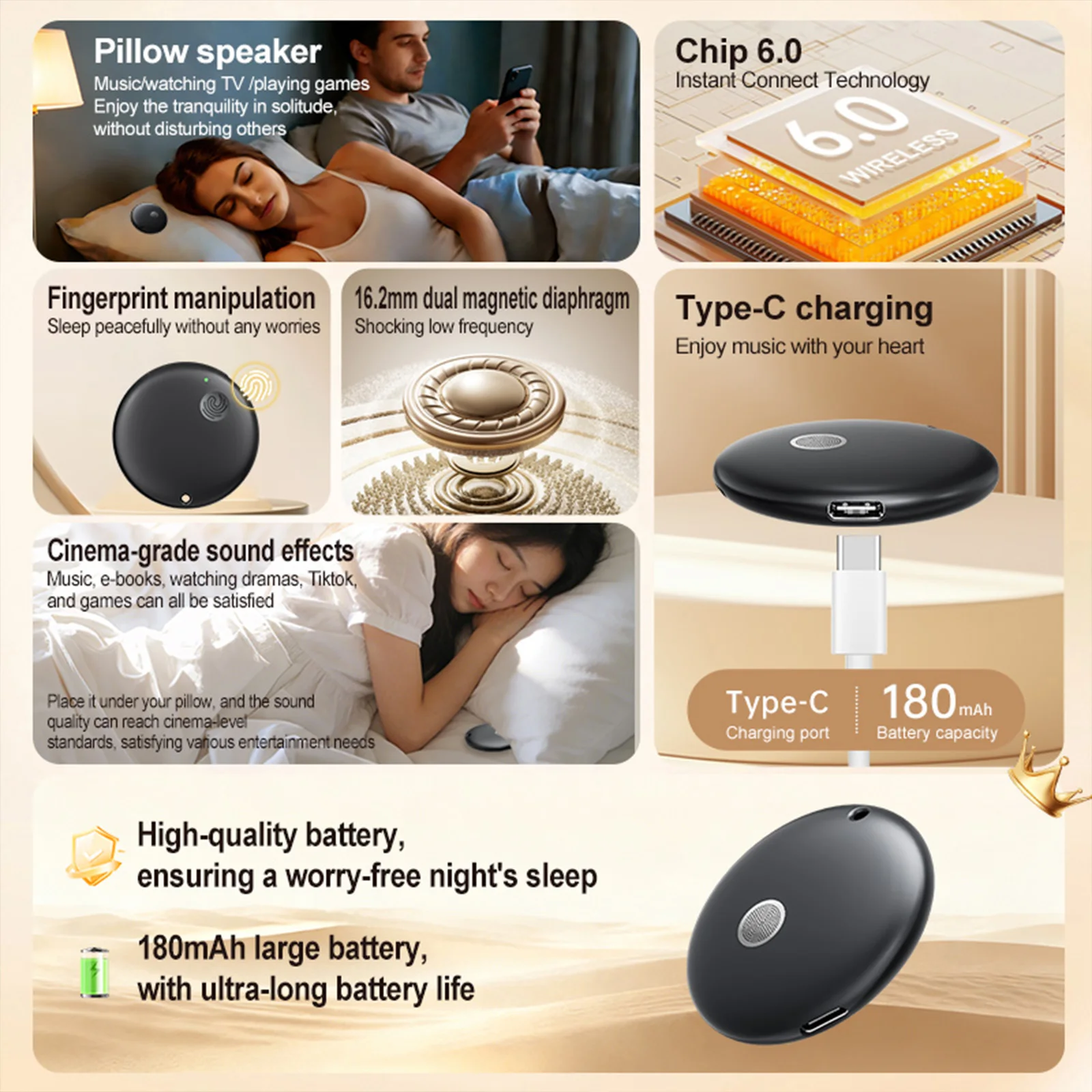 Беспроводная мини-колонка для сна с костной проводимостью, 180 мАч, Bluetooth, для быстрого засыпания (art.: 3920daed027fc) - 3920daed027fc