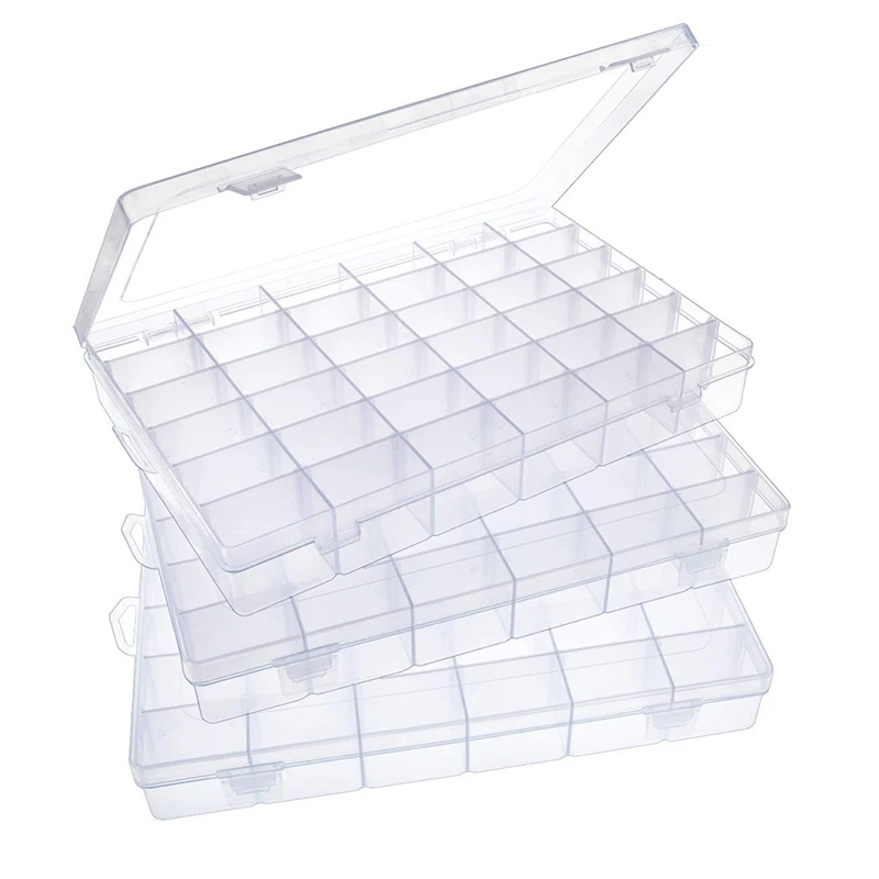 

3Pack Plastic Organizer Box 36 Grids Storage With Adjustable Dividers, Bead Crafts Thread Organizer Fishing Tackles Box
