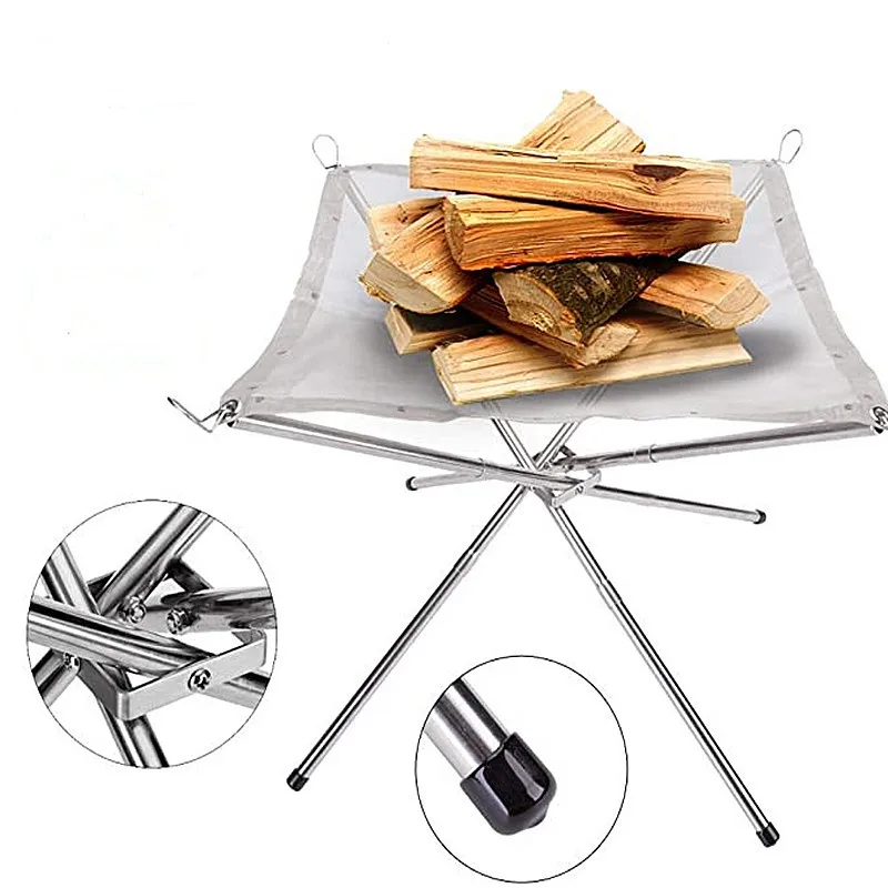 

Portable Outdoor Fire Pit Collapsing Steel Mesh Camping Heating Mesh Fireplace Wood Heater Perfect For Backyard Garden BBQ Tools