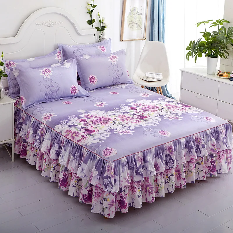 3pcs Bedding Bed Skirt With 2pcs Pillowcases Wedding Bedspre