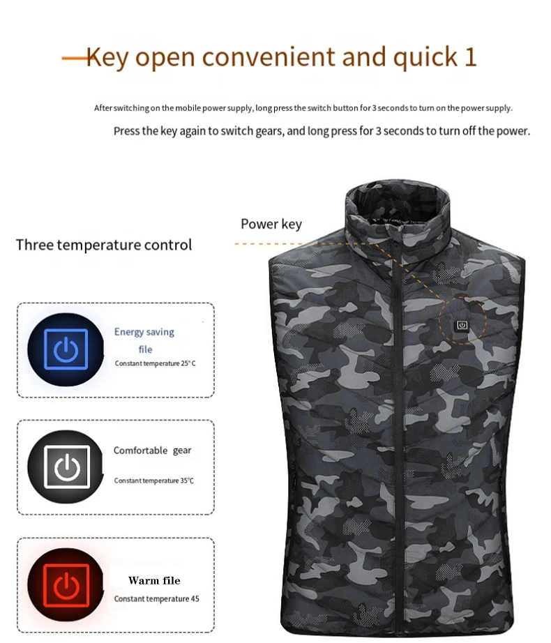 Smart heating vest SUB charge 5V2A heating vest in winter keep warm electric cotton-padded  constant temperature jacket