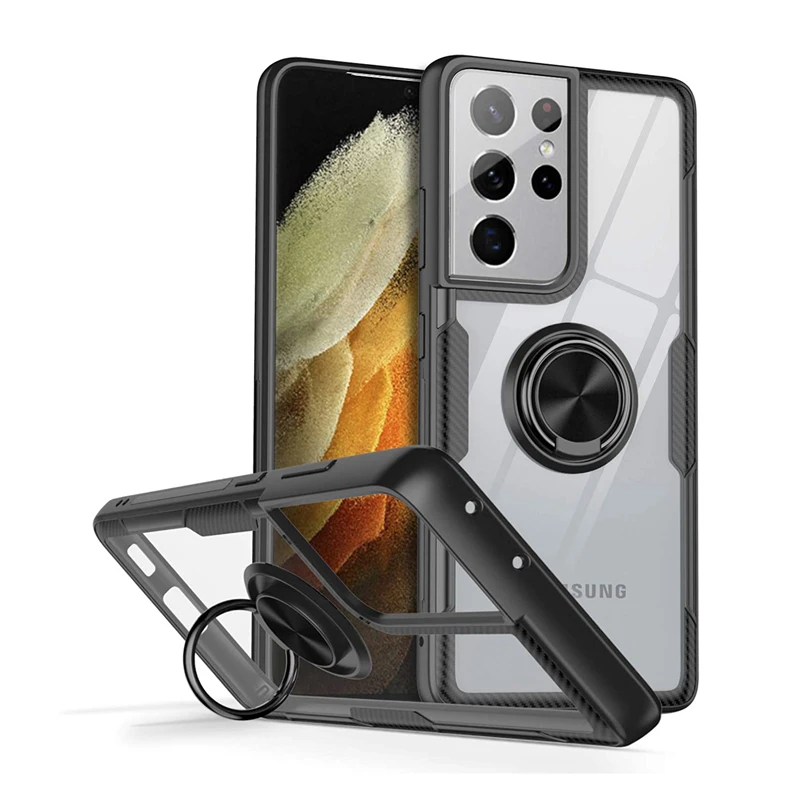 

Transparent Shockproof Case For Samsung Galaxy S21 S20 Note 20 S22 Ultra Plus FE S9 10 9 S10 Armor Covers With Ring Stand Holder