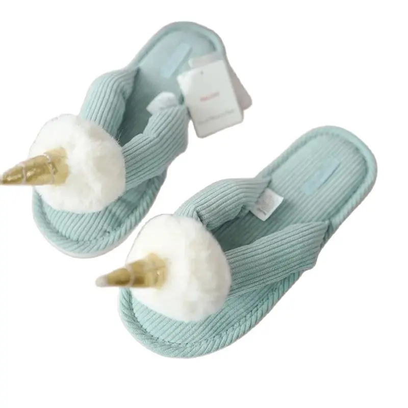 Летние Новые Симпатичные плюшевые тапочки с единорогом тканевые домашние туфли