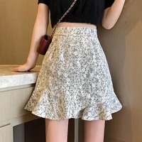 french floral skirt womens 2022 new summer high waist slim skirt one word package hip fishtail skirt short skirt hippie skirts