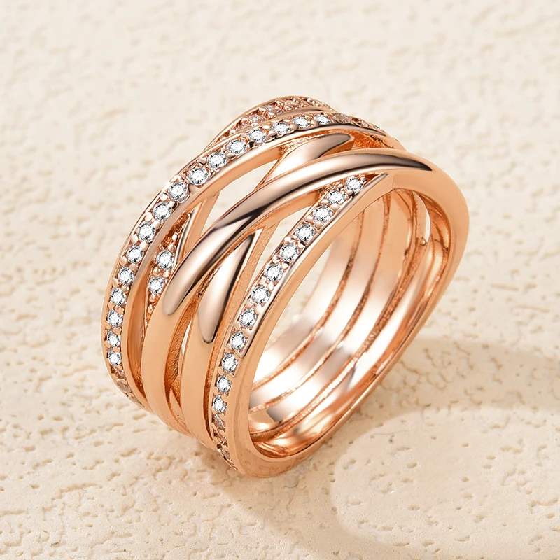 

Женское кольцо из серебра 925 пробы, с переплетением под розовое золото